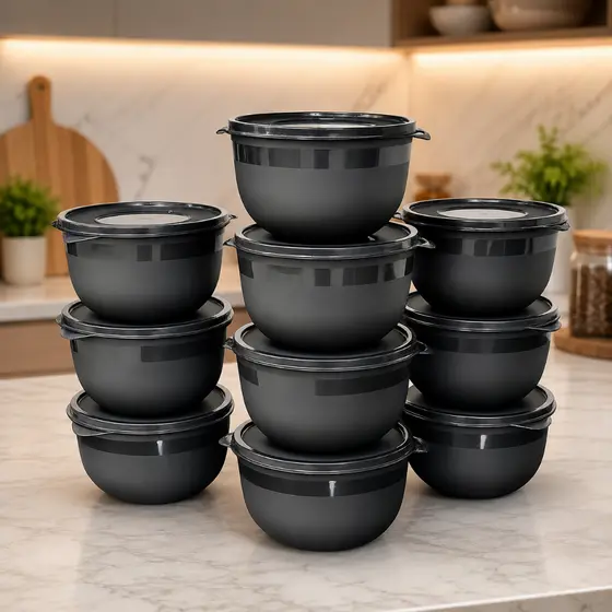Kit 10 Bowl Preto 1300ml com Tampa Potes - Reforçados Cozinha Alimentos e Marmitas Congelador