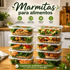 Kit 10 Marmitas Potes 1000ml - Livres de BPA Alimentos organiza congelador