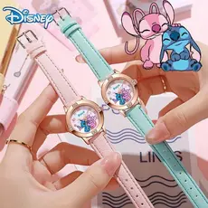 Anime Disney Stitch Relógio Infantil Dos Desenhos Animados Ponto Pulseira De Couro Kawaii Boneca Estudante De Quartzo Cr