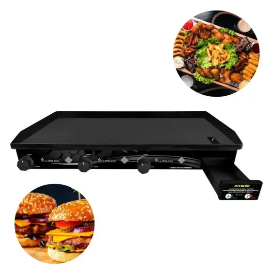 Chapa de Lanche 80x40 De Porções Inox À Gás Premium Promoção Oferta