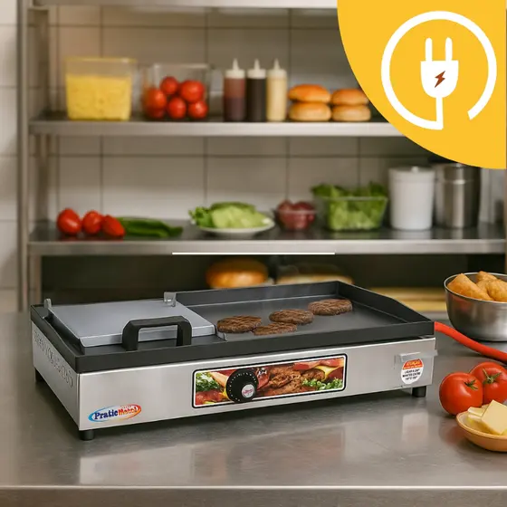 Chapa de Hamburguer Elétrica abafador Prensa 70x30 cm 110V ou 220V Lanches Porções Oferta