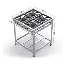 Fogão Fogareiro Industrial 4 Bocas 30x30 P5 Alta Pressão Em Aço Inox Cozinha Lanchonete Bar Oferta