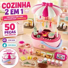 Cesta Cozinha Infantil Completo Piquenique Divertido Faz de Conta Itens Coloridos Luz Som Panelinhas