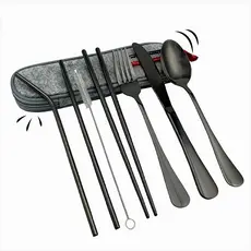 Kit Talheres Portáteis Lancheira Marmita Viagem Conjunto Facíl Levar Estojo Impermeável Aço Inox
