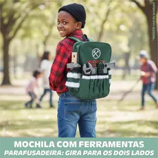 Mochila Ferramentas Infantil Educativa Parafusadeira Engenheiro Profissão Construção Aprendizado