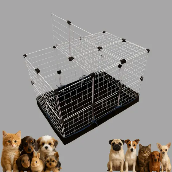 Cercadinho 30x30 com Tela de Aço, Forro Incluso e Gaiola com Tampa Protetora para Pequenos Pets
