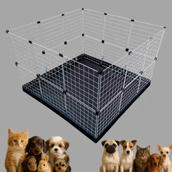 Cercadinho Pet 40x40 com Estrutura de Grade Firme e Piso Higiênico Impermeável Sem Tampa