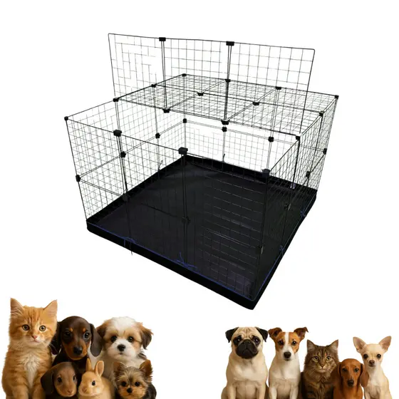 Cercadinho Pet 40x40 com Tela de Aço, Tapete Higiênico e Tampa para Cachorro ou Gato