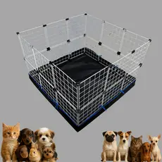 Cercado Pet 30x30 com Painéis de Aço Branco e Preto, Forro Incluso e Sem Tampa