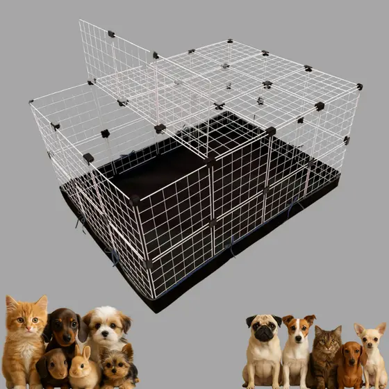 Cercado Pet 30x30 com Tela Reforçada, 1 Tampa Protetora e Estrutura Branco/Preto para Animais
