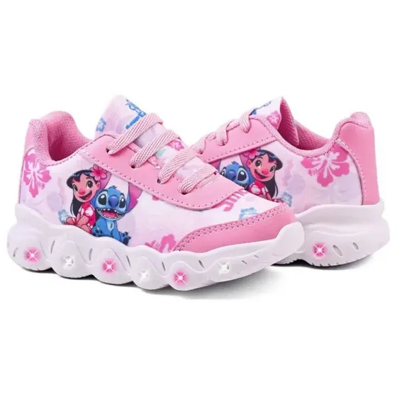 Tênis Infantil Menina Stitch Com Led Super Confortável lançamento Pisou Piscou