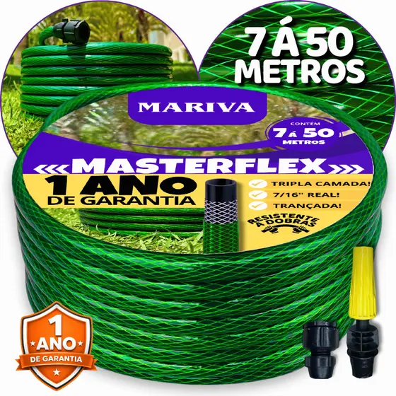 Mangueira de Jardim Trançada Verde 7/16 (Kit Completo) - 7m à 50m Reforçada Trançada Resistente