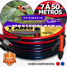 Mangueira Tripla Camada Preta com Tarja e Gatilho 7/16 - 7m á 50m - Reforçada, Trançada, Resistente
