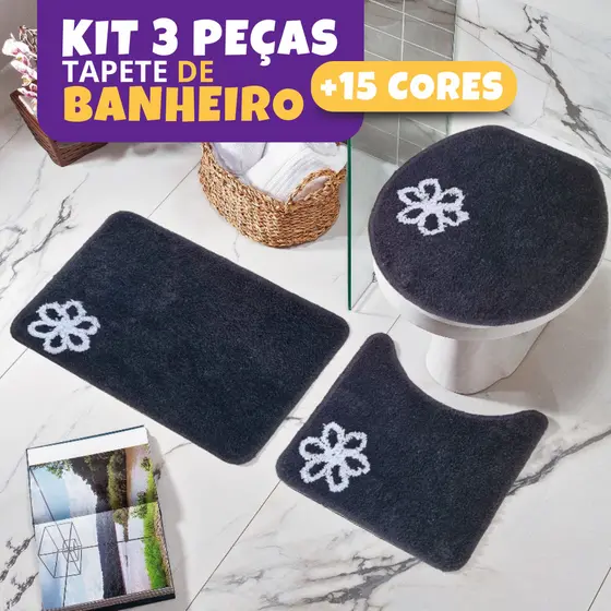 3 Peças Kit Jogo de Tapete Para Banheiro 100% Algodão Felpudo Antiderrapante 40x60 Peludo Liso Luxo