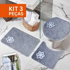 Kit 3 Peças Jogo de Tapete Para Banheiro 100% Algodão 52,5cmx40cm - Antiderrapante Felpudo Peludo
