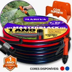 Mangueira Tripla Camada Preta com Suporte e Gatilho, 7/16, 7m á 50m, Reforçada, Trançada, Resistente