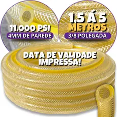 Mangueira Universal p/ Cozinha Multiuso Gás 4mm, Trançada, Parede Grossa, 3/8,11k - 1,5m 2m 3m 4m 5m