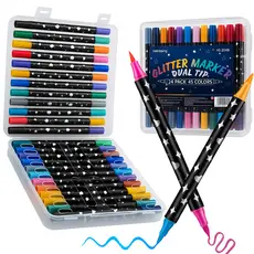 Canetinha Glitter Ponta Dupla 48/72 Cores 24/36 Canetas Marcadores Brilhantes Arte, Escola, Desenho