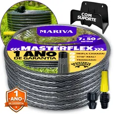 Mangueira de Jardim Trançada Grafite com Suporte 7/16 (Kit Completo) - 7m à 50m, Reforçada, Trançada