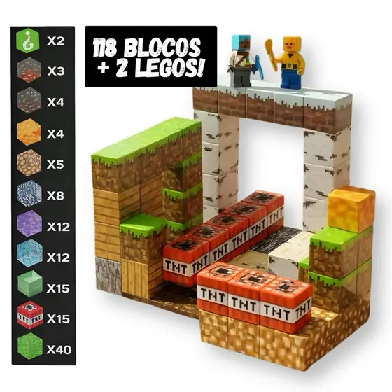 Brinquedo 118 Blocos Magneticos 2 Personagens Construção De Montar My Word Menino Bloco Construção