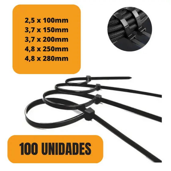 Kit 100 Cinta Plastica Abracadeira Nylon Enforca Gato Preto Branco - Várias Medidas