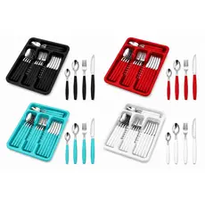 Jogo De Talheres Porta Talher Com 17 e 25 Peças Preto Vermelho Azul Branco Kit Conjunto Faqueiro Inox