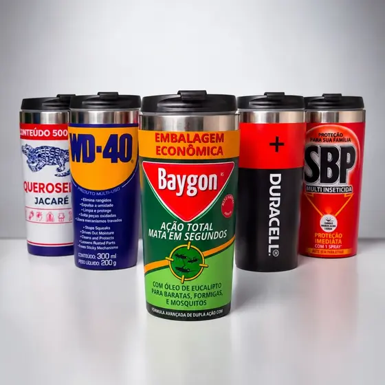 Copo Térmico Inox 450ml com Tampa Estampas Divertidas Impressão Baygon Wd HD 360° Presente Criativo