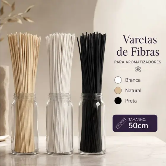 Kit Com 10 Varetas De Fibra de Algodão 50 cm Para Difusor Aromatizador De Ambiente 4MM