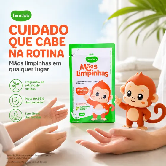 Refil Higienizador De Mãos Sem Álcool - Mãos Limpinhas Bioclub® 200ml