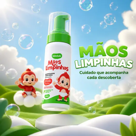 Higienizador de Mãos Sem Álcool - Mãos Limpinhas Bioclub® 200ml