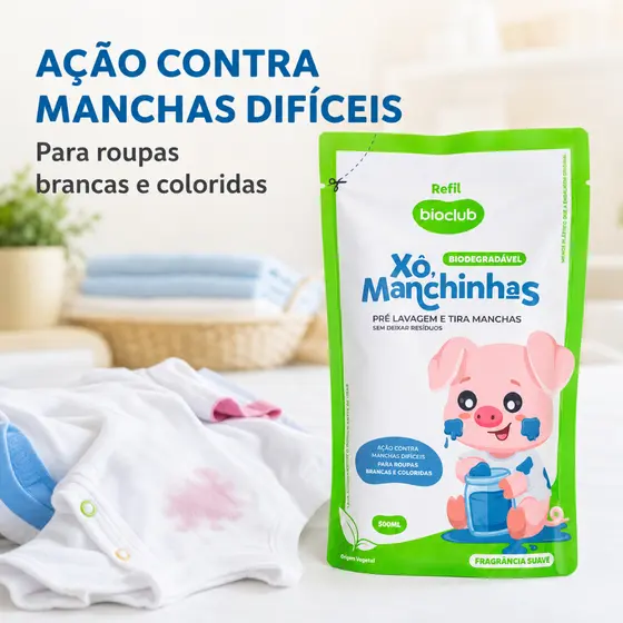 REFIL Alvejante Tira Manchas Sem Cloro - Xô Manchinhas Bioclub® 500ml