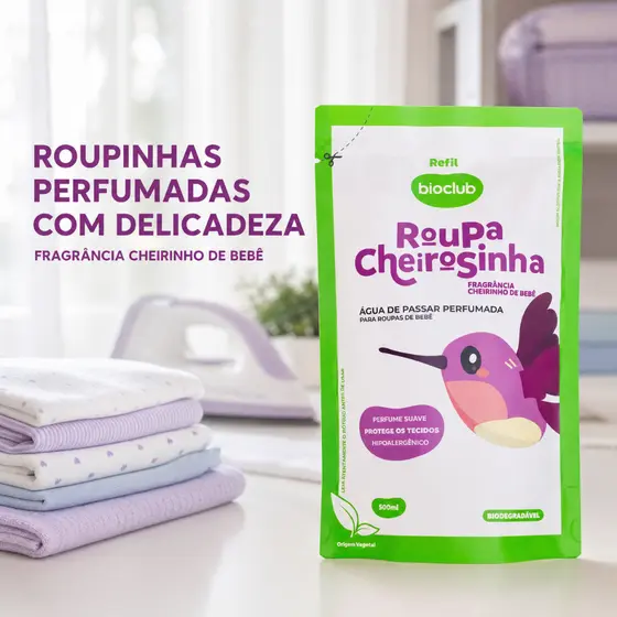 REFIL Roupa Cheirosinha Cheirinho de Bebê Bioclub® 500ml - Água de Cheiro de Passar