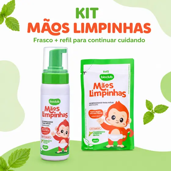 Kit Higienizador de Mãos Sem Álcool - Mãos Limpinhas Bioclub®