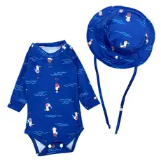 Kit Body + Chapéu Bebê Proteção Solar Praia Piscina Verão Infantil Roupa de Banho Menino e Menina
