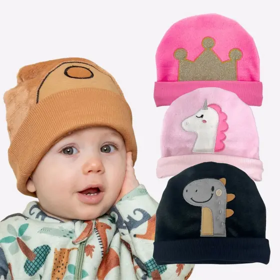 Touca Fleece Infantil Bebê Peluciada Quentinha Bichinhos Bordada Inverno