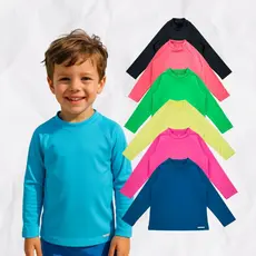 Blusa Infantil Praia Piscina Natação Proteção UV Solar Menino Menina Bebê Manga Longa Lisa