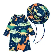 Macaquinho + Chapéu Proteção Solar Uv Praia Verão Menino Menina Roupa de Banho Piscina Bebê