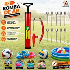 Bomba de Ar Manual c/ Acessórios + 20 Bicos de Metal p Encher Bolas Bico p/ Infláveis Boia  Piscinas