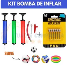 Kit Bomba de Ar + 5 Bicos de Metal de Encher Bola Futebol Vôlei Bico Encher Infláveis Boia Colete