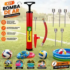 Bomba de Ar + 5 Bicos de Metal p/ Encher Bola Futebol Vôlei Basquete Bico Encher Infláveis Piscinas