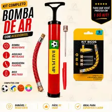 Kit Bomba de ar Manual c/ Acessórios para Encher Bolas Futebol Basquete Vôlei e Brinquedos