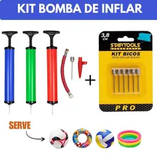 Kit Bomba de Ar + 5 Bicos de Metal para Encher Bola Futebol Vôlei Bico Encher Infláveis Boia Colete