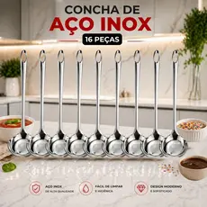 Kit 16 Peças Mini Concha em Aço Inox Molho Farofa Calda Sorveteria Sobremesa 16 Cm