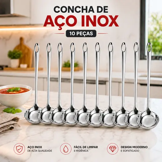 Kit 10 ou 5 Mini Concha Pequena 16 Cm em Aço Inox Molho Calda Farofa Sobremesa