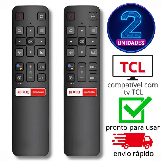 Kit 2 Controle Remoto Compatível TCL Smart Tv LCD LED RC802v Android