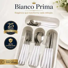 Kit Talheres Inox 25 Peças Faqueiro Completo Cabo Branco Bianco Prima