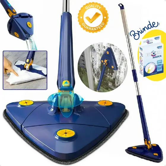 Mop Limpeza Esfregão Giratório Triangular Rodo Chão Vidros Janela Teto Limpa Seca ORIGINAL + Esponja