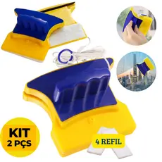 Limpa Vidros Magnético Janelas Aquários Rodo Mágico Dupla Face Imã PREMIUM - KIT 2 PÇS 4 REFIL