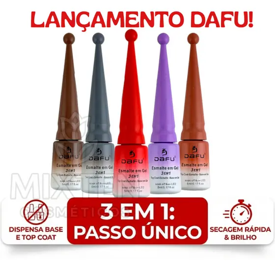 Esmalte em Gel 3 em 1 -Base/Esmalte/Top Coat - Dafu 5ml