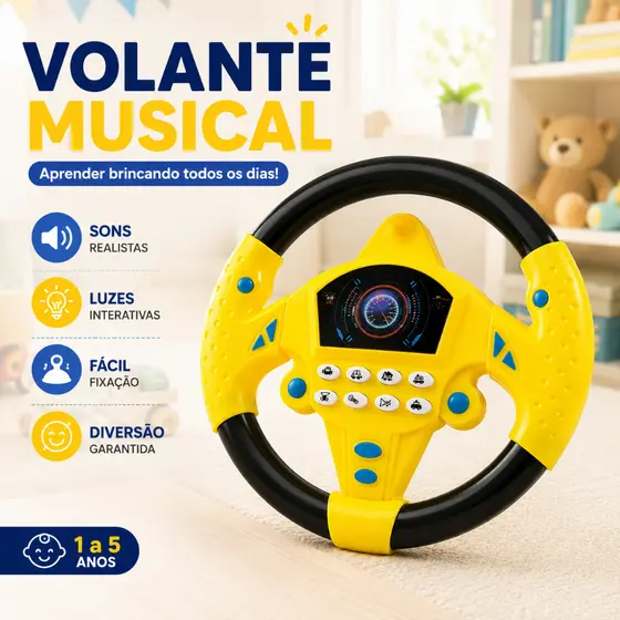 Volante Educativo Infantil Musical com Ventosa Som Luz Brinquedo Interativo Direção